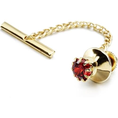 HAWSON Mens Crystal Tie Tack with Chain Gold Tie Clip Party Accessories 11 Color Options