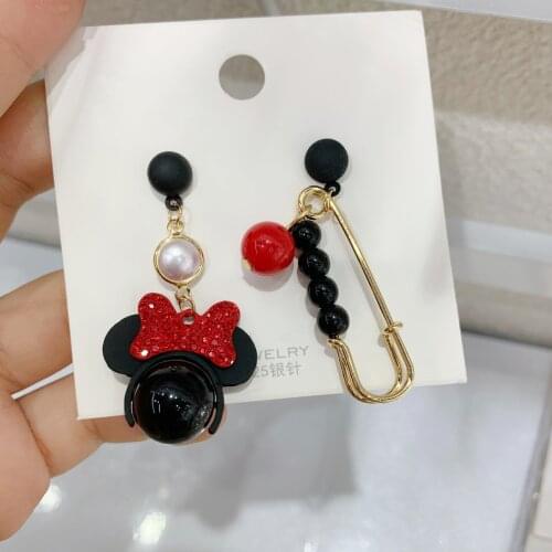 Anime Earrings For Women Bow Mouse Pearl Crystals Metal Pin Cute 2021 New Jewelry Wholesale Romantic Fashion Gift Accessories