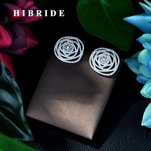 HIBRIDE New Circle Clear AAA Cubic Zirconia Women Engagement Stud Earrings Fashion Jewelry Party Gift Bijoux Femmel E-51