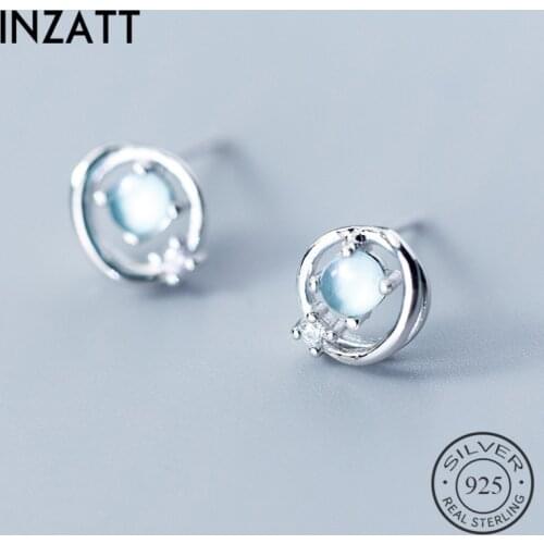 INZATT Real 925 Sterling Silver Aurora Zircon Hollow Round Stud Earrings For Women birthday party Fashion Jewelry Wholesale
