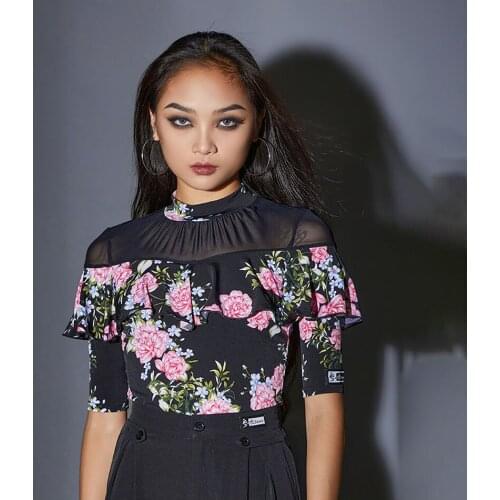 Lady Summer Latin Dance Costume Short Sleeves Latin Dance Tops for Women Ballroom Samba Tango Chacha Dancing Performamnce A1187