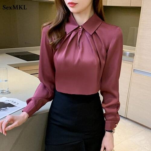 Womens Office Tops and Blouses 2021 Elegant Fashion Long Sleeve Chiffon Shirts White Sexy French Y2k Autumn Women Blusa Mujer