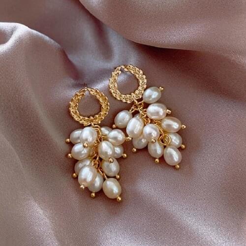 Baroque pearl small string earrings female 2020 new wave earrings small and sweet earrings light luxury S925 needle