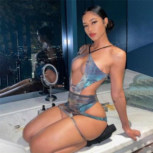 2 pieces women skirt Bodysuits+Skirts Matching Sets Hollow Out Halter Clubwear Mesh See Through Ms Suits Beach Summer Clothing