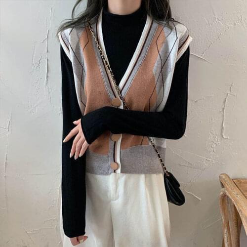 Knitted Vest Women Spring And Autumn 2021 New Sleeveless Sweater Vest Short Pullover Tops