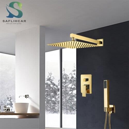 Golden Ultra-thin Shower Faucet Set Brass Wall-mounted Hot and Cold Water Faucet Square Shower Faucet Set