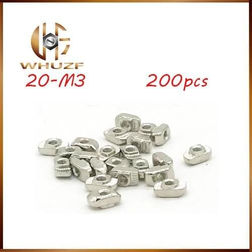 200PCS M3 Hammer 20-M3 Nut Aluminum Connector T Fastener Sliding Nut Nickel Plated Carbon Steel for 2020 Aluminum Profile