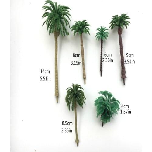 6pcs Artificial Miniature Palm Trees Scenery Layout Model Plastic Tree Train Coconut Rainforest Toys For Ho Train Layout