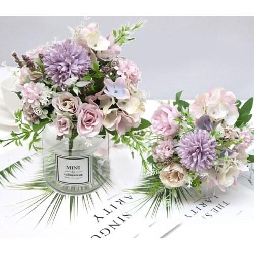 7 Heads Hydrangea Flowers Artificial Bouquet Silk Blooming Fake Peony Bridal Hand Flower Roses Wedding Decoration