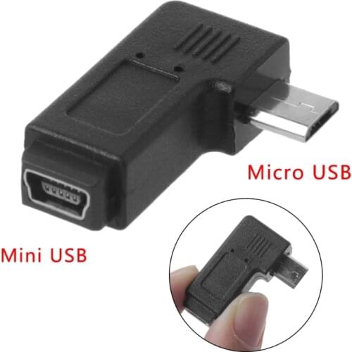 90° Left & Right Angled Mini USB 5Pin Female To Micro USB Male Data Sync Adapter