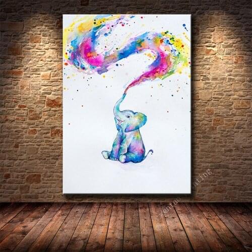 Watercolor Colorful Oil Painting Elephant High Definition Print Canvas Poster Living Room Bedroom Decoration Painting