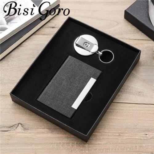 BISI GORO 2021 RFID Wallet Set Metal Card Holder Aluminum High Quality Box Stainless Steel keys holder Giftbox tarjetero hombre