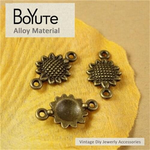 BoYuTe (100 Pieces/Lot) 10*16MM Zinc Alloy Materials Antique Bronze Plated Sunflower Shaped Connectors for Jewelry Makings