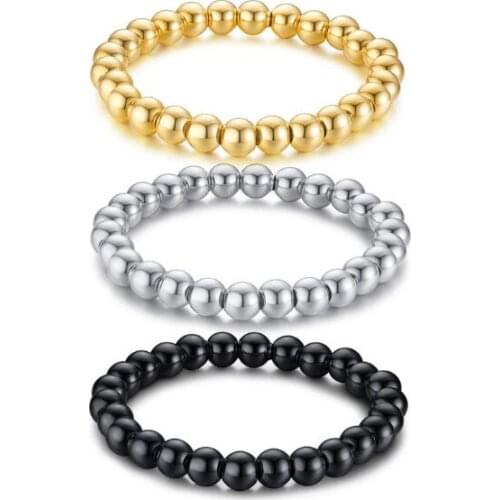 Gold/ black Stainless Steel handmade Ball Chain Bracelet Bangle 8mm 8'' for women men
