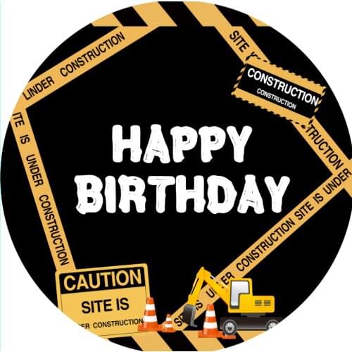 Sensfun Happy Birthday Excavating Machinery Circle Photo Backdrop Birthday Party Decoration Table Cylinder Cover