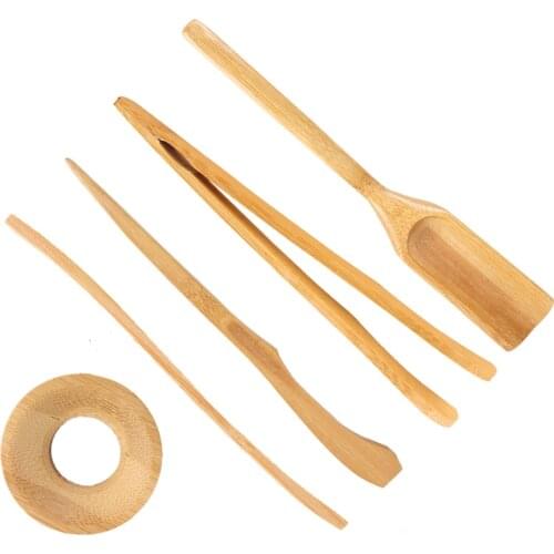 Wooden Teaware Tea Ceremony Utensils Set Bamboo Teaspoons Needle Tweezer Clip Strainer Tong Tube Set 5 pieces/set