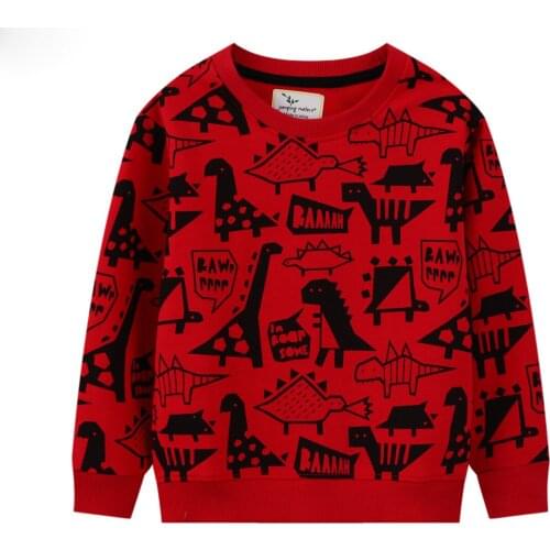 Jumping Meters Girls Long Sleeves Cute Red Dinosaur Pattern Round Neck Sweatshirts Autumn Childrens Casual Clothing 2-7Years