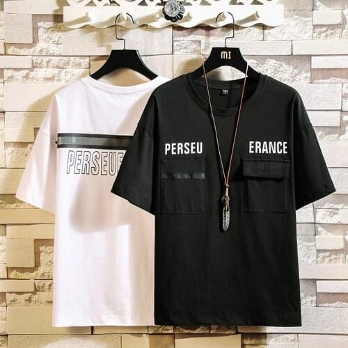 EL BARCO Summer Cotton Casual T Shirt Men Pockets Letter Print Hip Hop Streetwear Tshirt Soft Harajuku White Black Male Tee Tops