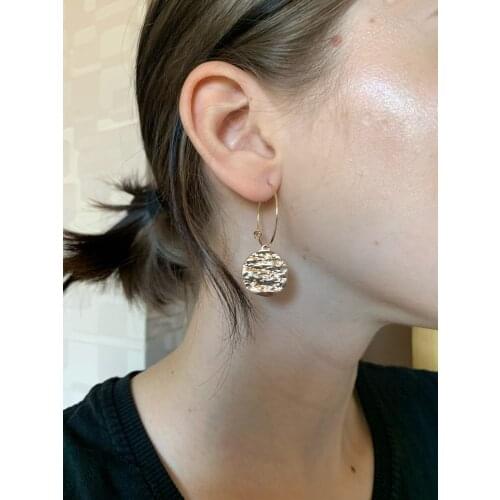 Urban Casual Earrings Gold Color Hammered Disc Rough Sculpture Hoop Earring For Women Vintage Style