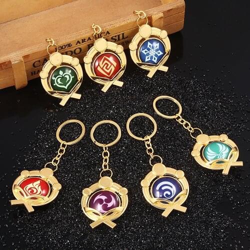 Game Genshin Impact Keychain Seven Element Pendant Eye of God Rice Wife Ice Fire Water Wind Rock Double-sided Luminous Badg