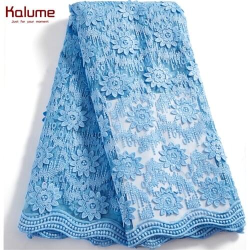 Kalume Sky Blue African Lace Fabric 5 Yards 2021 Nigerian Tulle Lace Fabric High Quality Net Lace Sequins For Diy Dress F2530