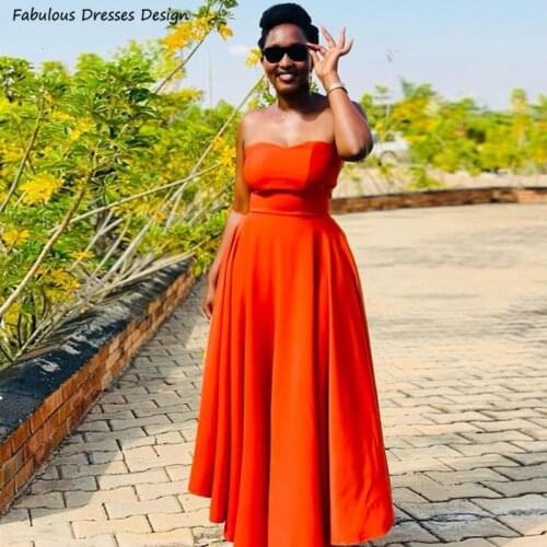 Red Ankle Length Bridesmaid Dresses With Sweetheart Strapless A Line Long Bridal Party Dress Wedding Gown For African Women