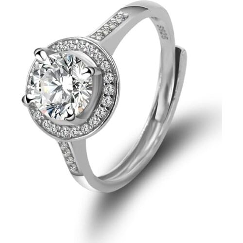 Moissanite Ring S925 Sterling Silver 1ct(6.5mm) Carat White D Color Resizable Wedding Rings for Women Fine Jewelry