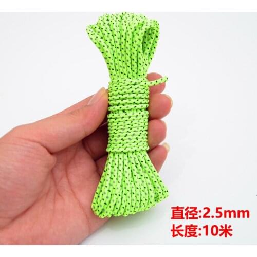 Outdoor reflective rope tent umbrella rope fixed rope fishing gear belt 1 strand camping tent inner rope,10m 2.5mm diameter