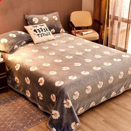 2020 New Winter Warm Fannel Flower sheet Floral Plush Super Soft Queen King Size Bed Sheet 1 Pcs