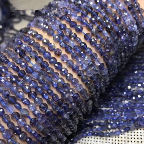 Loose beads faceted blue Iolite 3*4mm COIN 14" for DIY jewelry making FPPJ wholesale beads nature gem stone