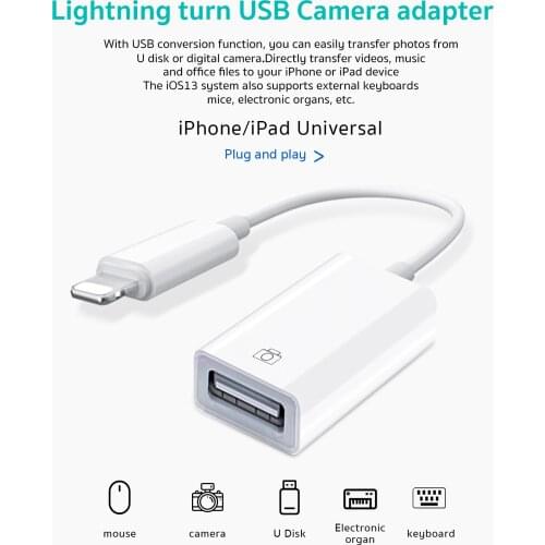 OTG for Apple to USB 3.0 Camera Reader Adapter for lightning iOS 13 Connector Kit Data Cable For IPhone 5 6 7 8 X 11 iPad 3 4
