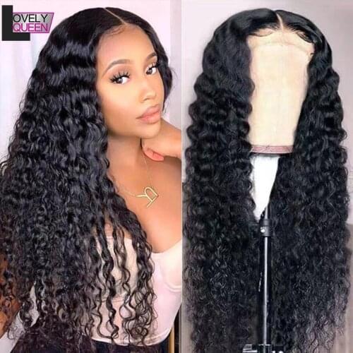 LOVELY QUEEN Brazilian Deep Wave Human Hair Wigs 150 Density Remy Curly Wig T Part Wig Top Selling Lace Front Human Hair Wig