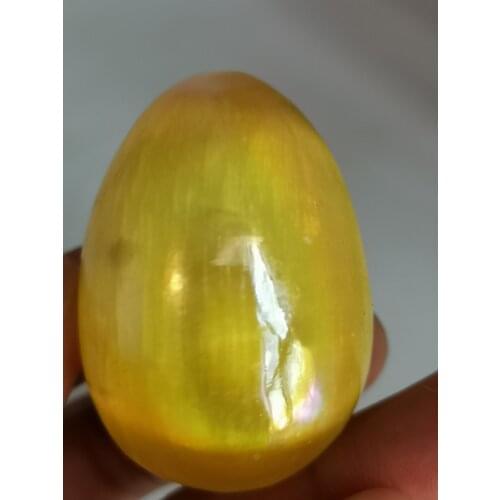 Polished white selenite egg plating yellow satin crystal gypsum healing crystal Morocco free stand
