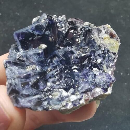 28.3gNatural deep purple fluorite and chalcopyrite mineral raw stone teaching specimen healing energy QUARTZ GEM home decoration