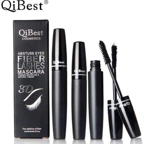 1set/2pcs QiBest Professional Black Mascara+3D Fiber Makeup Waterproof Rimel Lengthening Curling Eye Lashs Women Brand Cosmetics