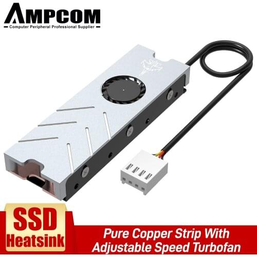 AMPCOM M.2 NVME NGFF 2280 SSD Heatsink With 20mm PWM Adjustable Speed Turbofan and Pure Copper Strip for M.2 NVME SSD