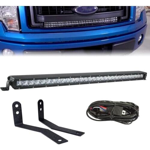 Front Hidden Bumper Grille 3D Single Row 150W 30Inch LED Light Bar With Mounting Brackets For Ford F-150 Pickup 4/2WD 2009-2014
