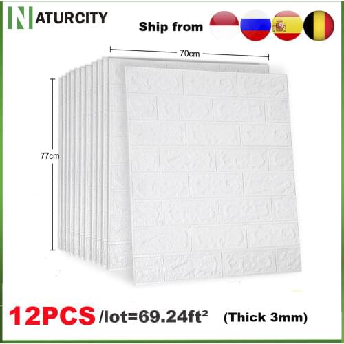 NATURCITY 12pcs Self Adhesive 3D Wall Stickers Bedroom Waterproof Foam Brick Room Wallpaper Decor Living Wall Sticker For Kids