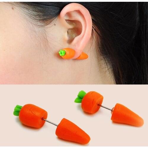 Cute Polymer Clay Carrot Shape Girls Women Creative Stud Earring Jewelry Birthday Party Earring Gifts