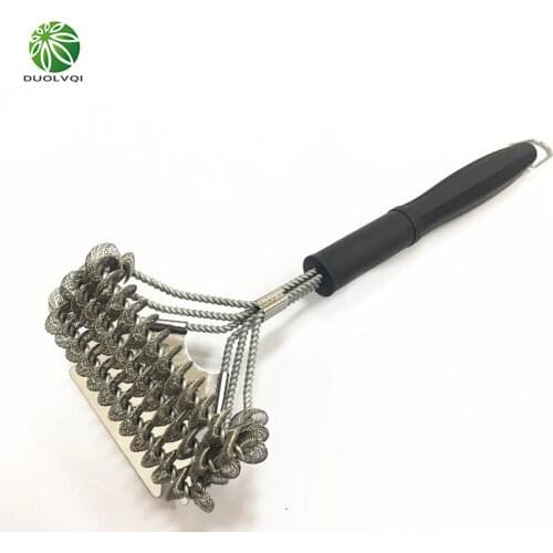 Duolvqi Practical BBQ Cleaning Brush Creative Oven Grill Cleaning Tool Barbecue Cleaner Three Head Spring Brush BBQ Accessories