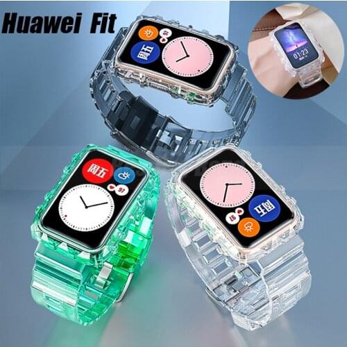 Silicone Transparent Strap For HUAWEI Watch Fit Crystal Clear Replacement Band With Rugged Bumper Case Watchs Fit Accessories