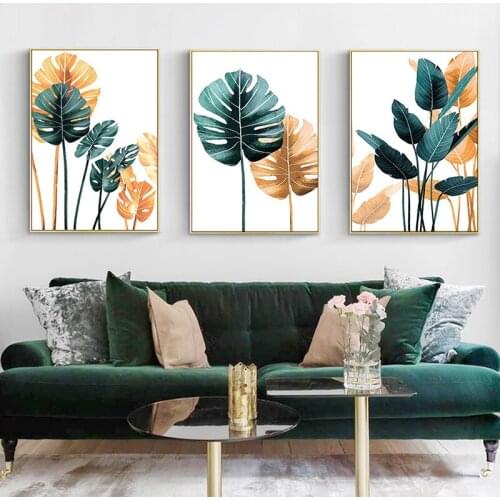 Nordic Decor Color Plant Leaves Poster Print Minimalist Modern Wall Art Canvas Painting Picture for Living Room Home Decoration