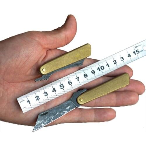 Pocket knife Brass Handle Folding Knife Gift Hand Tool Mini knife Damascus Knife Camping Tool