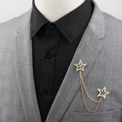Vintage Double Chain Brooches Angel Wings Star Moustache Deer Glasses Brooch Shirt Collar Pins Broch For Men Women Collar Pin