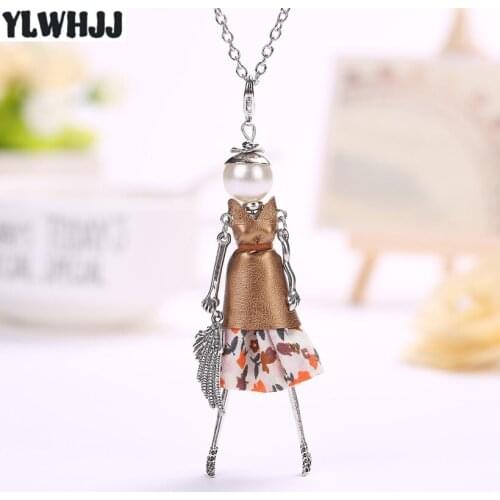 YLWHJJ brand women trendy leather long pendant necklaces doll princess baby black necklace girl fairy fashion statement jewelry
