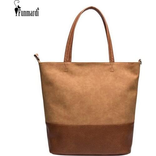 FUNMARDI Patchwork Designer Retro Handbag For Women Bag 2021 Large Tote Bag PU Leather Shoulder Bags Ladies Hand Bags WLHB2214