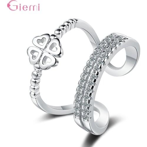 Newest Models Double Layer Stackable Flower Pattern Rings For Women Original 925 Sterling Silver Free Size Ring Fine Jewelry