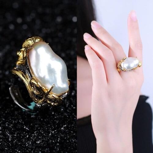Natural Long Pearl Ring Factory Custom Baroque Jewelry Female S925 Sterling Silver Inlaid Gem Custom Wholesale Open Ended Ring