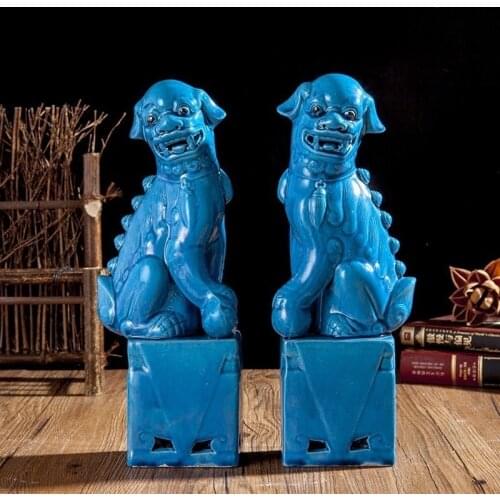 1 Pair Porcelain Foo Lion Foo Dogs Ceramic Figure Statue For Home Decor Decoration Sculpture