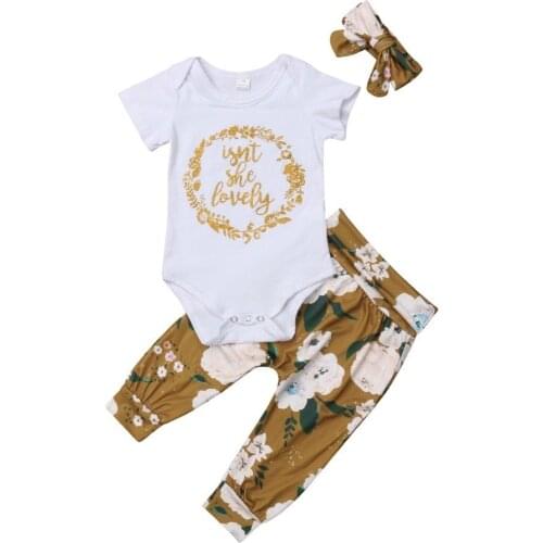 3PCS Newborn Baby Girl Boy Clothes Short Sleeve Floral Print Romper+Flower Pants+Headband Baby Girl Boy Set Infant Clothing Set